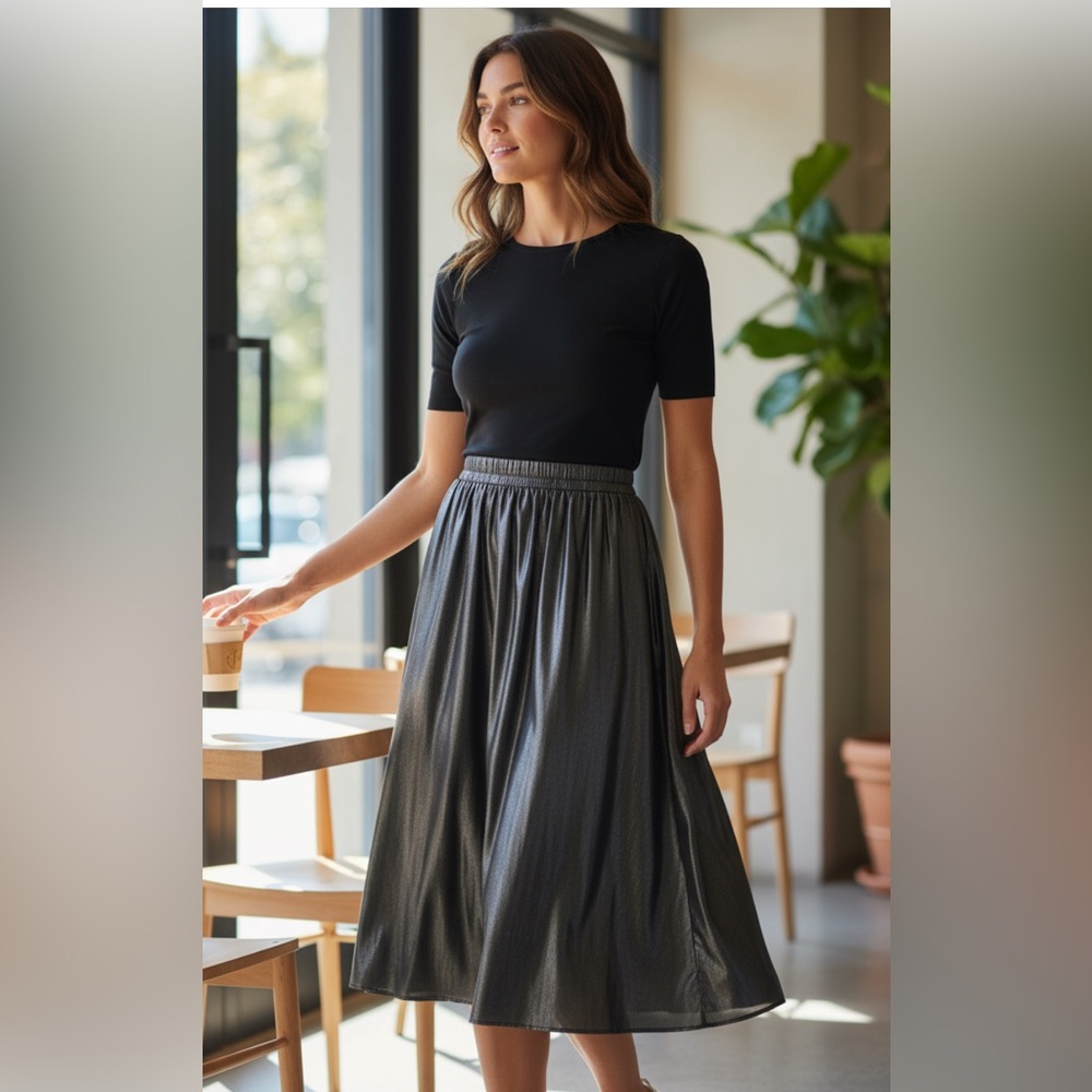Worthington midi flowy Skirt Size 14‎ Black GunMetal